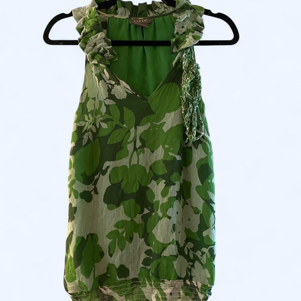 Kenar vintage boutique green and white floral ruffle